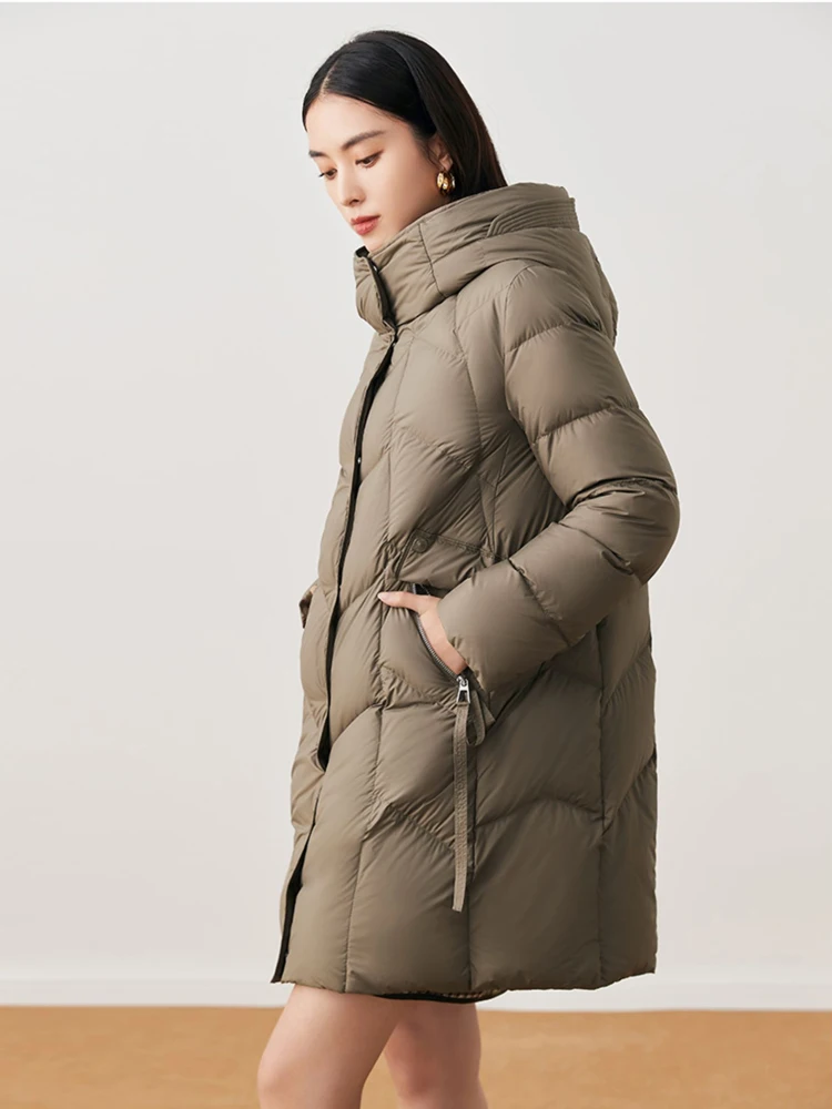 INELLO-Doudoune à Capuche pour Femme, Manteau Trapèze Épais, Chaud, 90% Résines Blanches, Vêtements d'Extérieur Chic, Noir, 3O259, Hiver 2023