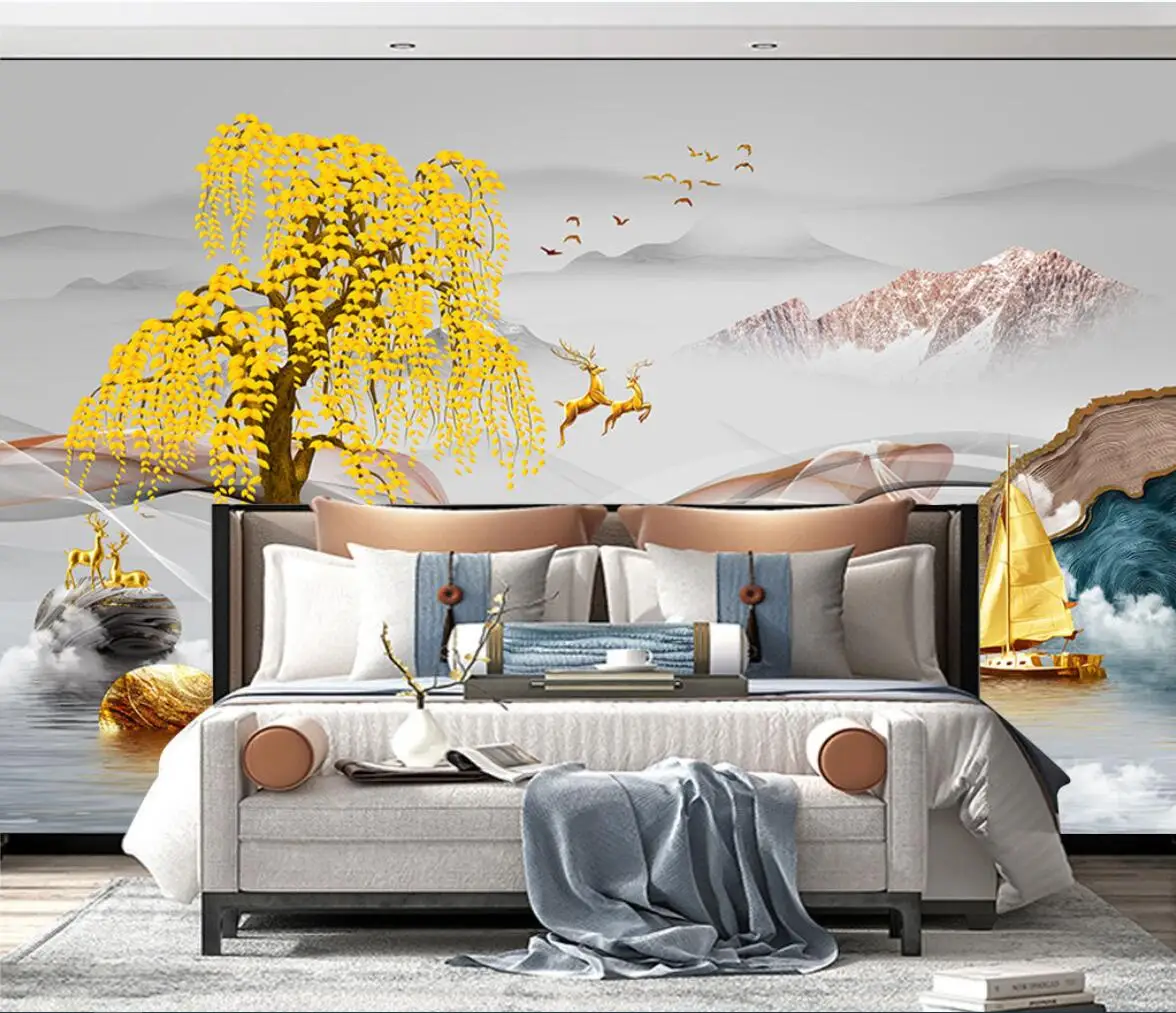 Custom Mural Wallpaper Art Living Room Decor Chinese Ink Landscape Painting 3D Home Improvement Wall Paper Papel De Parede
