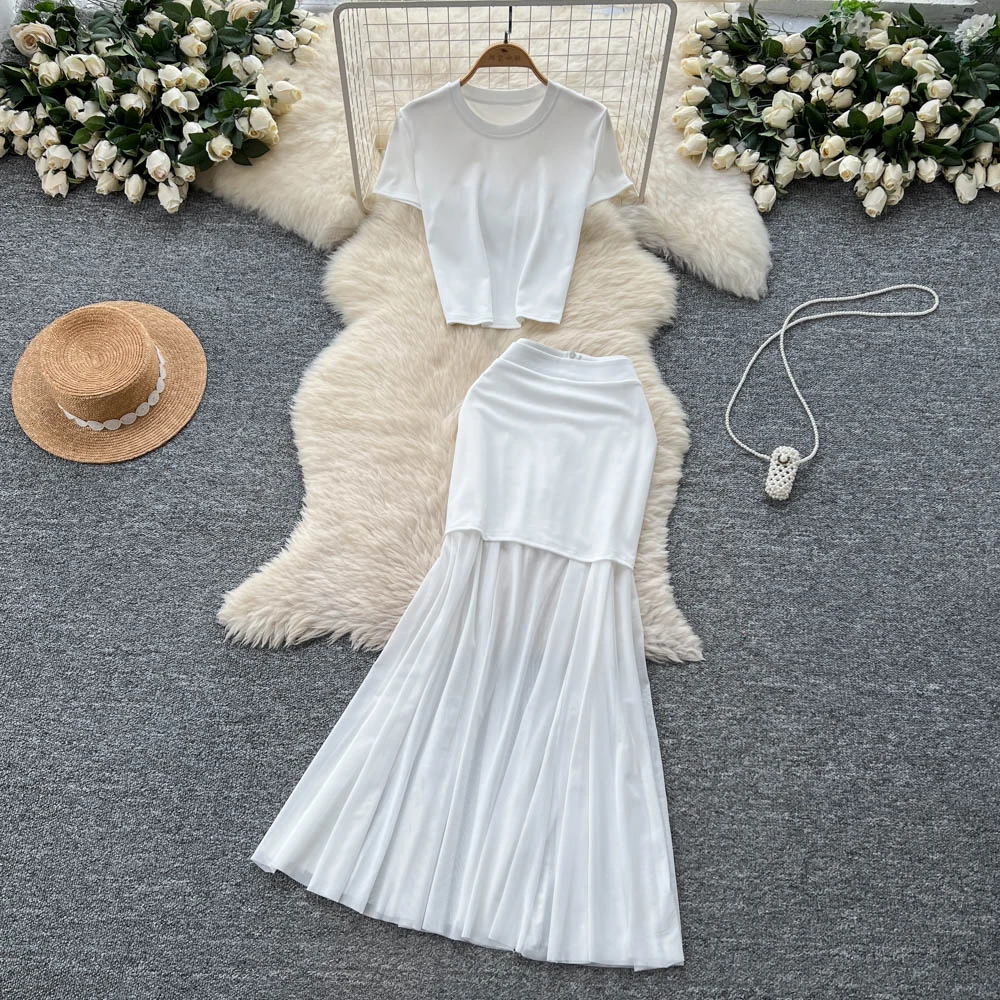 

Sexy Chic O-Neck Spliced slim Evening Party Club Summer Vestidos pencil dress ceremony dresses Two Piece Set