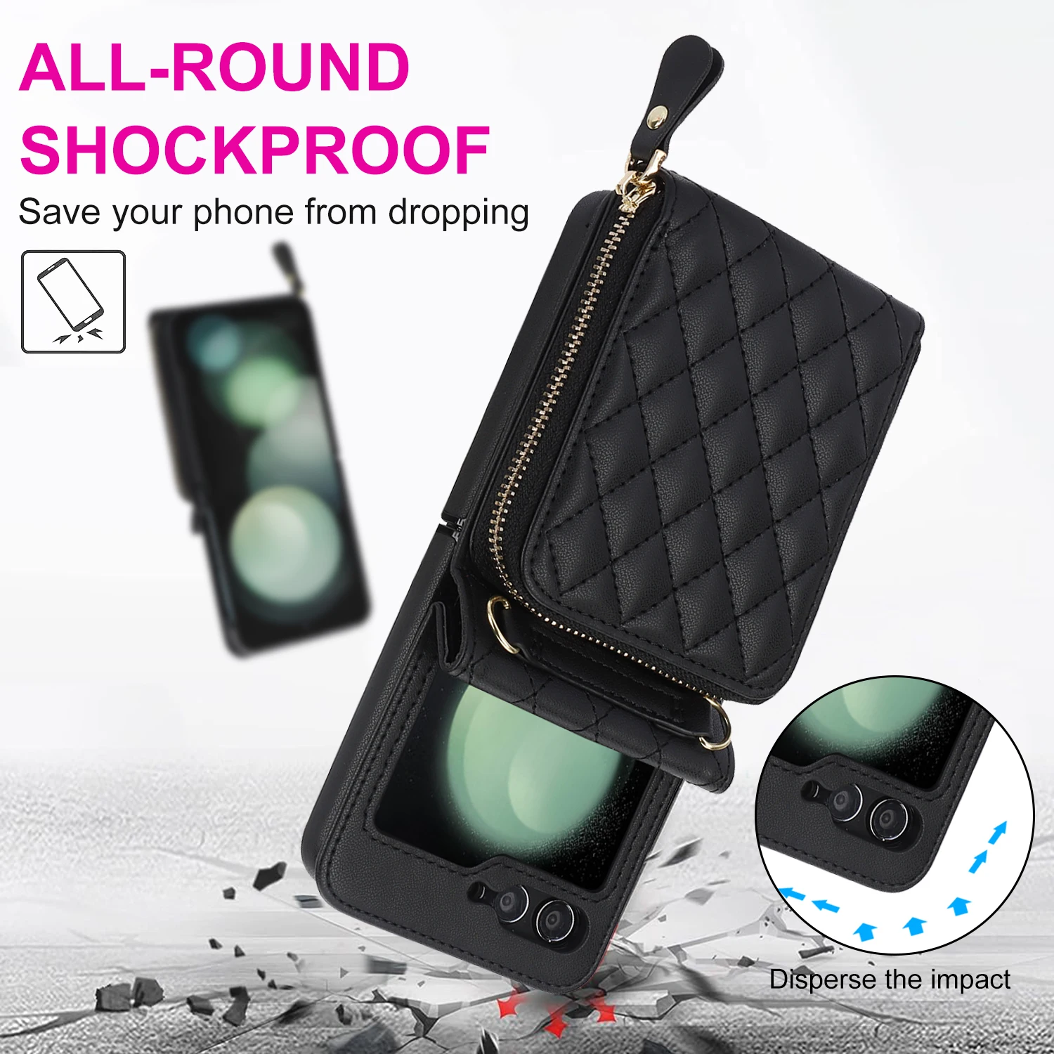 Leather Zipper Crossbody Lanyard Cards Slot Wallet Strap Holder Folding Cover For Samsung Galaxy Z Fold5 4 3 5G shockproof Case