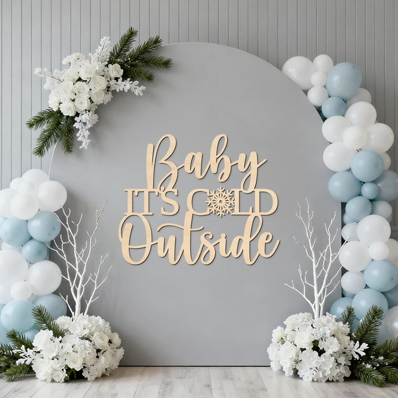 Baby Shower Wall Decor Wall Stickers Wooden Shower Sign for Winter Backdrop Wall Stickers Wood Phrase Gender Reveal Decorations