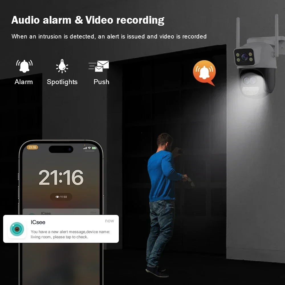 Icsee 6MP WiFi Camera Outdoor 12MP Three Lens Dual Screens 8X Zoom CCTV Video Cam Auto Tracking Security Protection Surveillance