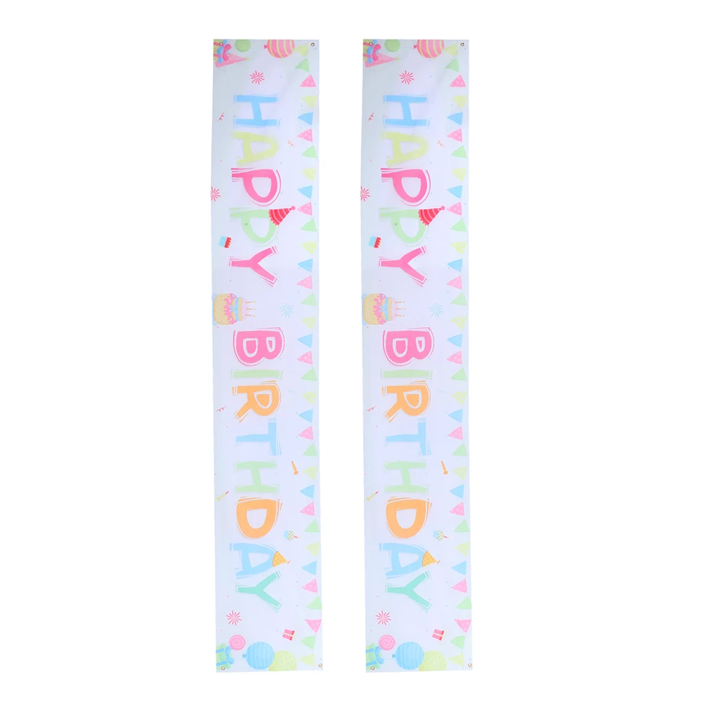 

2pcs Birthday Banner Decoration Colorful Kids Party Banners Outdoor Yard Girl Backdrop Boys Reusable Polyester