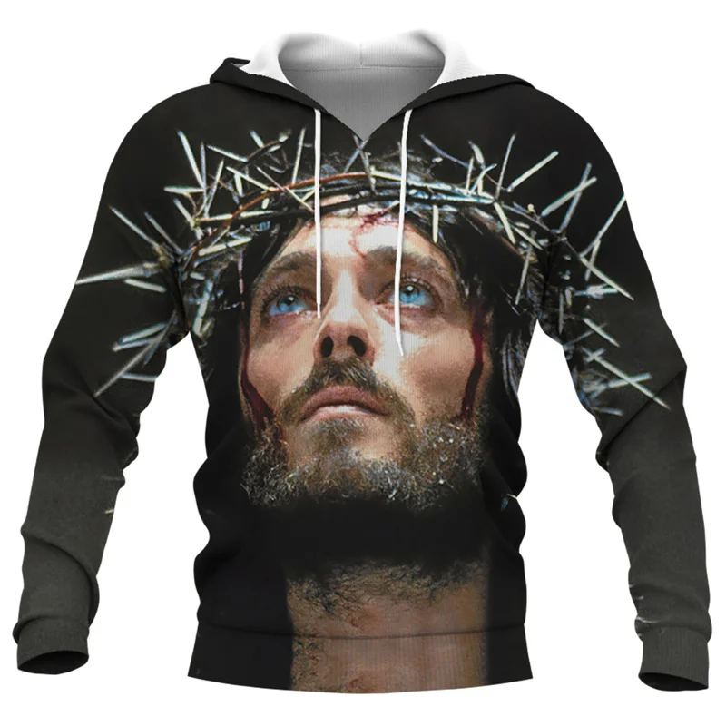 

Trend Jesus Pattern Hoodies Fashion Streetwear Long Sleeve Christian 3D Printed Sweatshirt Casual Cool Oversized Mens Pullovers