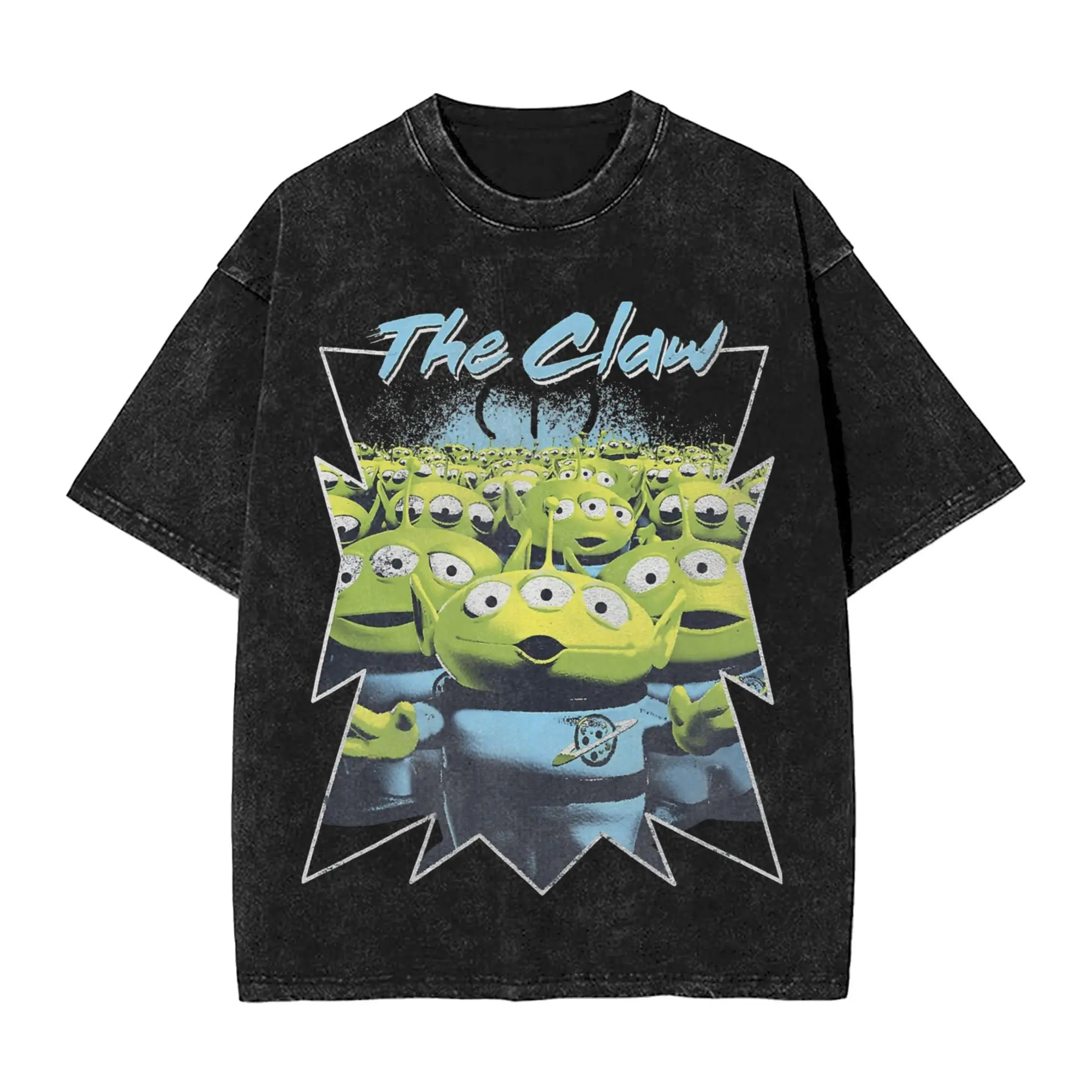 

Men Women Harajuku Washed T-shirts Toy Story Cartoon The Claw Print Shirt Outfit High Street Tees