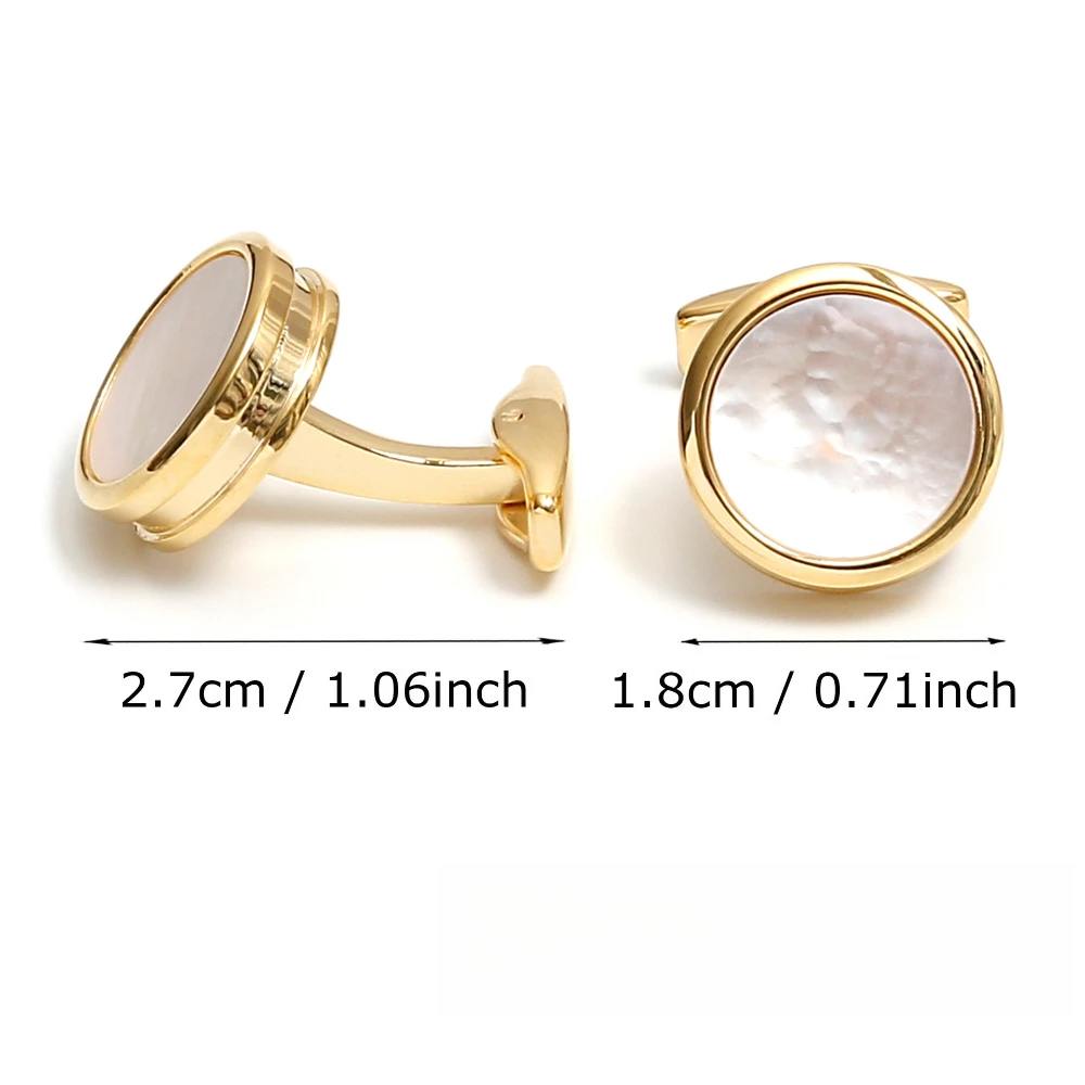 Golden Pearl Shell Round Cufflinks Elegant Men's Business Dress Shirt Cuff Buckle Exquisite Texture Accessories For Formal Wear