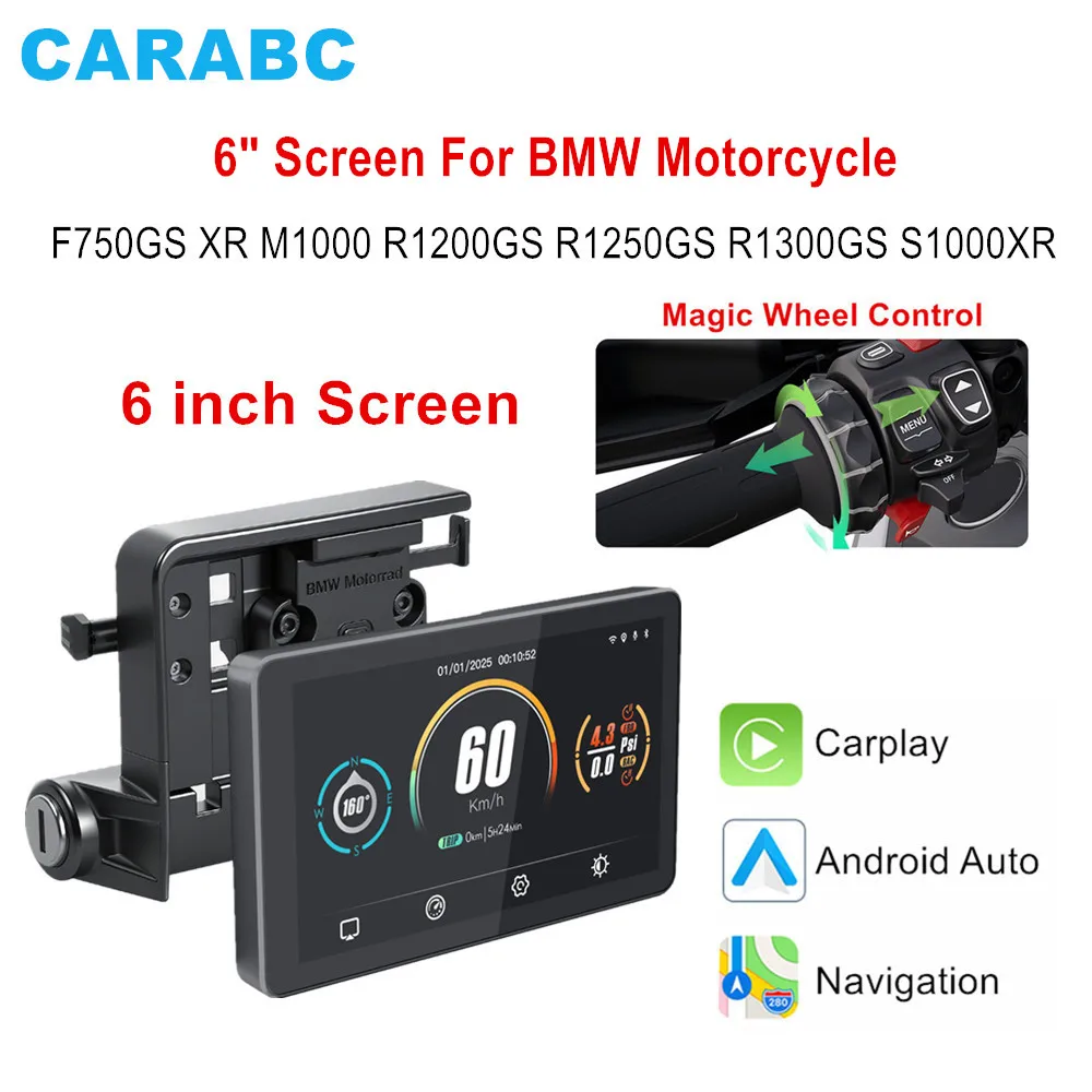 

For BMW Motorcycle R1200GS R1250GS R1300GS S1000XR 6" Wireless CarPlay Android Auto Portable Digital Dashboard Navigation Screen