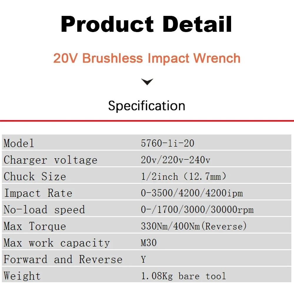 Devon 5760 Wireless Impact Wrench Reverse Auto Stop Rechargeable Brushless 20v Max 400Nm 4200ipm Universal Flex Battery Platform