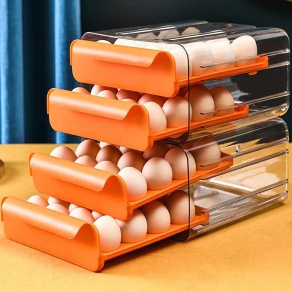 صندوق تخزين البيض بطبقة مزدوجة شفافة 32 فتحة بيضة صندوق بيض المطبخ سعة كبيرة رف منظم المطبخ البلاستيكي
