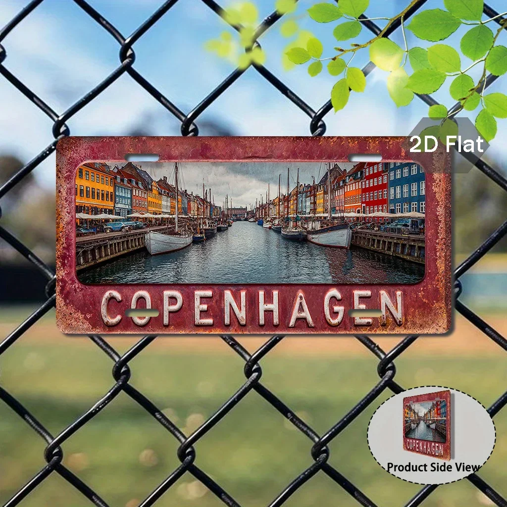 Copenhagen Canal 2D Flat Printing Vintage Aluminum Sign (29.97cm x 14.99cm), Danish Style Decor, Exterior Decorative Accessor