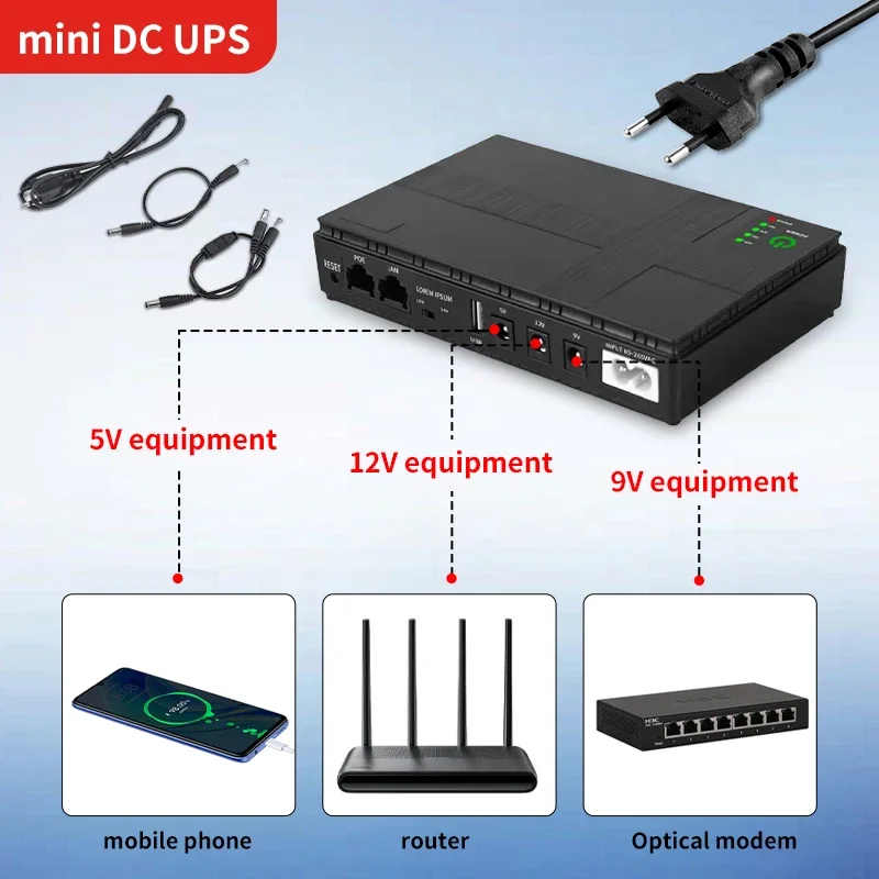 DC Power Adapter Uninterruptible Power Supply 10400mAh 5V 9V 12V UPS Router Optical Cat Built-in Adapter Backup Power Supply Eu