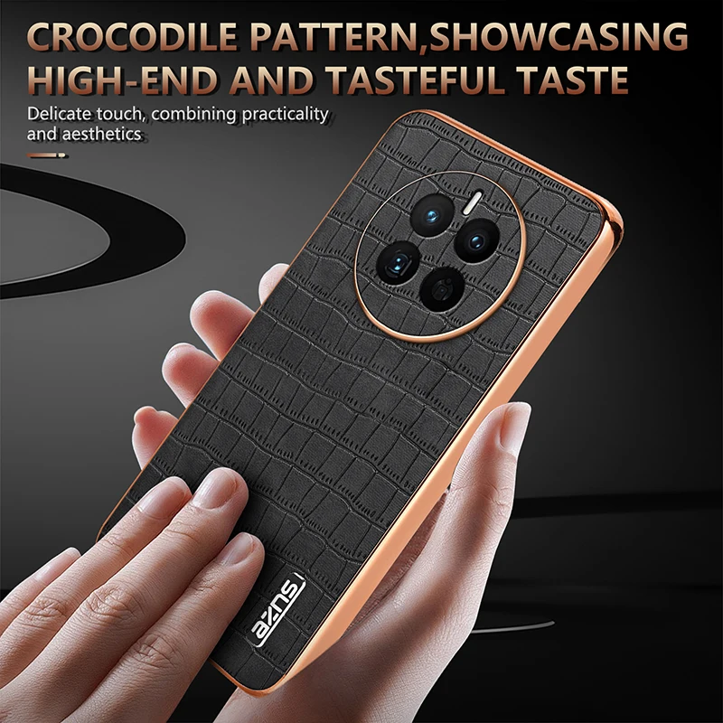 Luxury Crocodile Leather Back Cover for Huawei Mate 50 Pro, Fall Prevention, Electroplat Frame, Phone Case for Huawei Mate 50