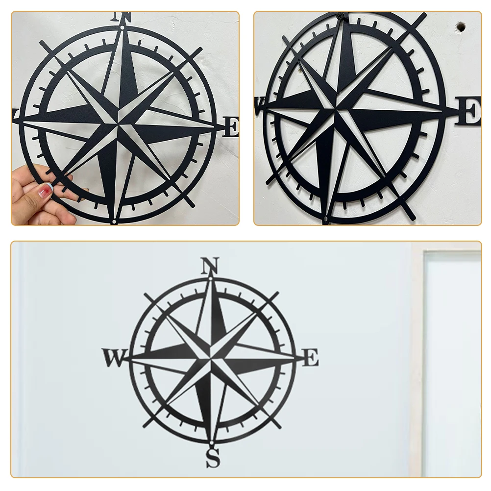 

Iron Wall Wall Ornaments Compass Ornament 35x35cm Hollow Metal Decor Indoor Craft Bedroom Living Room Fence