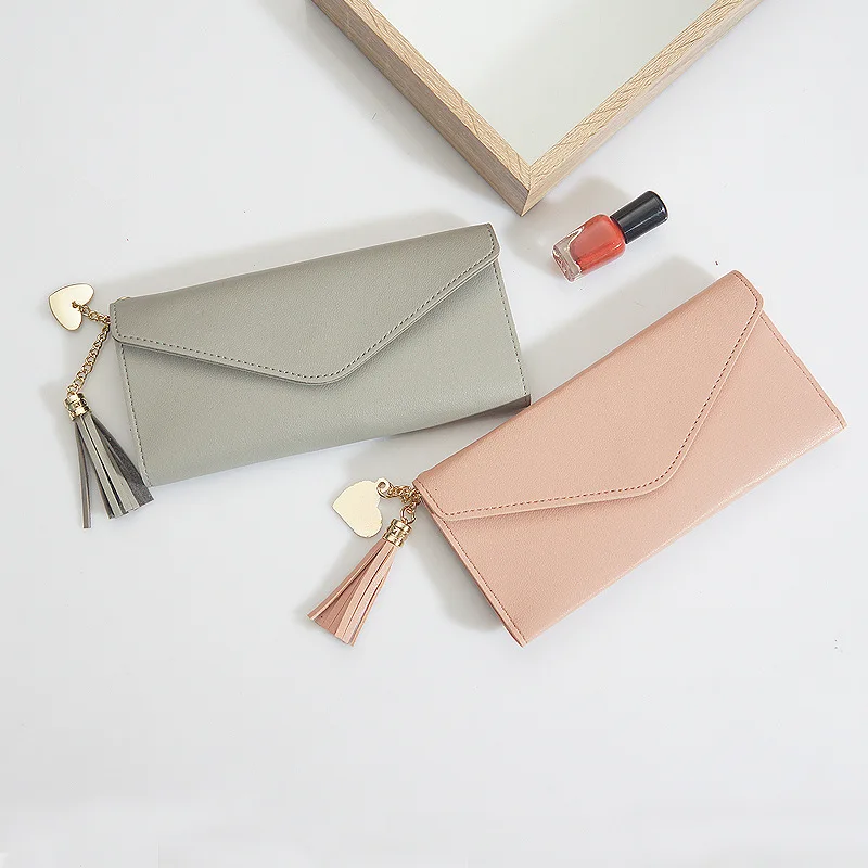 Wholesale 2026 New Women's Long Scrutch Bag Trendy Korean Version Student Fashion Heart Pendant Tassel Buckle Wallet