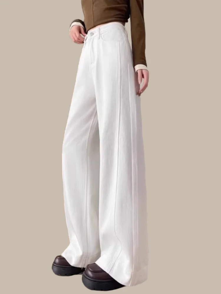 Damskie jeansy z wysokim stanem i szerokimi nogawkami, na wiosnę i jesień, zakrywające biodra, długie do podłogi, o prostym kroju, codzienne, wodoodporne.