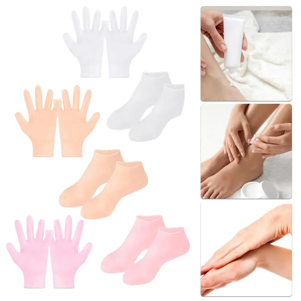 A Set Of Gloves Socks Rose Spa Gel Cracked Feet Skin Care Moisturizing Glove Socks Skin Treatment Tools Spa Gel Feet Skin