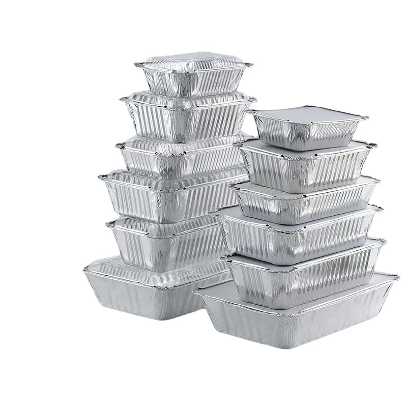 700ML Rectangular Foil Tray With Cardboard Lid, Disposable Food Containers For Packaging, Baking,BBQ Thickened Bowl Takeaway