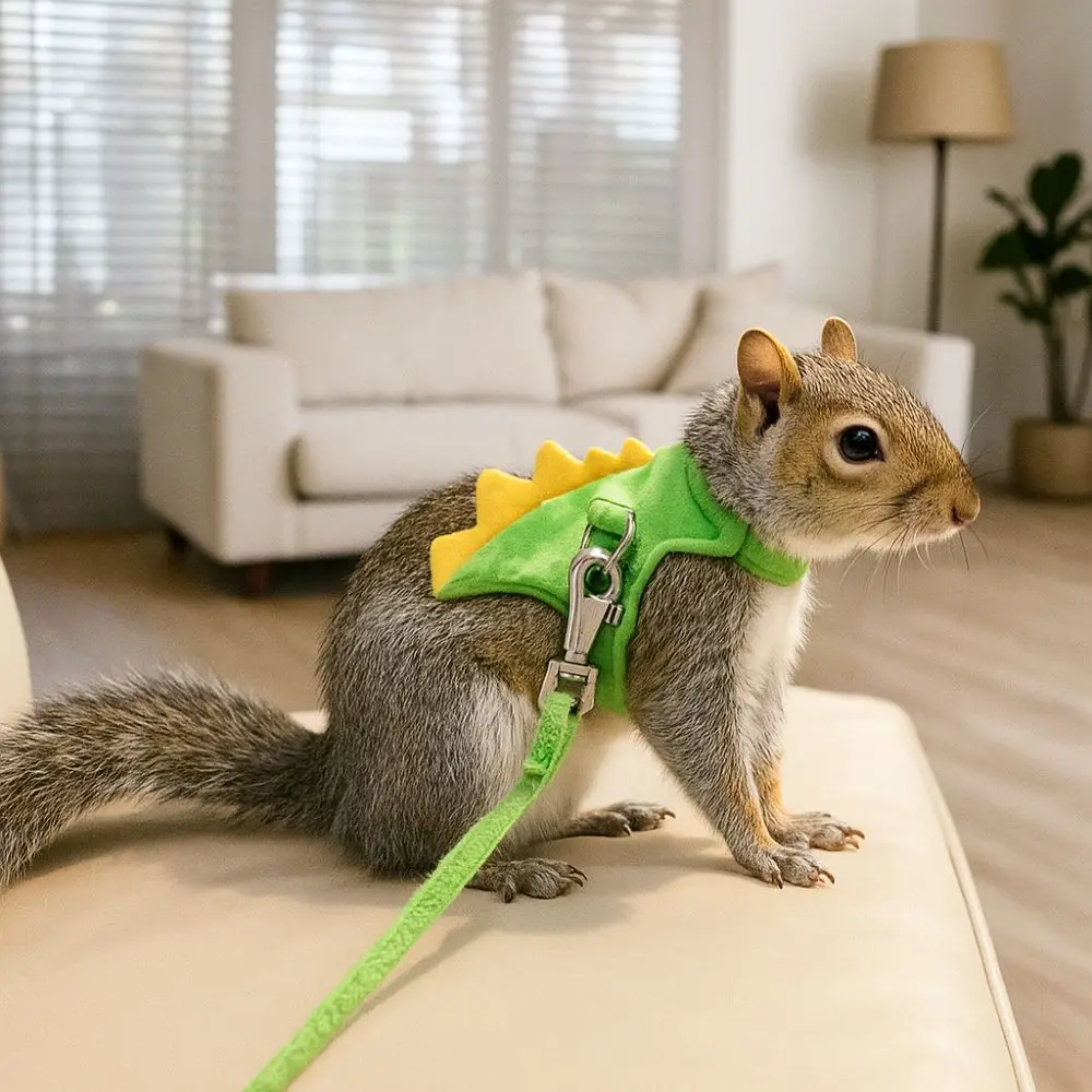

Soft Cartoon Ferret Vest Harness Adjustable Flannel Hamster Chest Strap Dragon Design with Bell Pet Harness Leash Walking