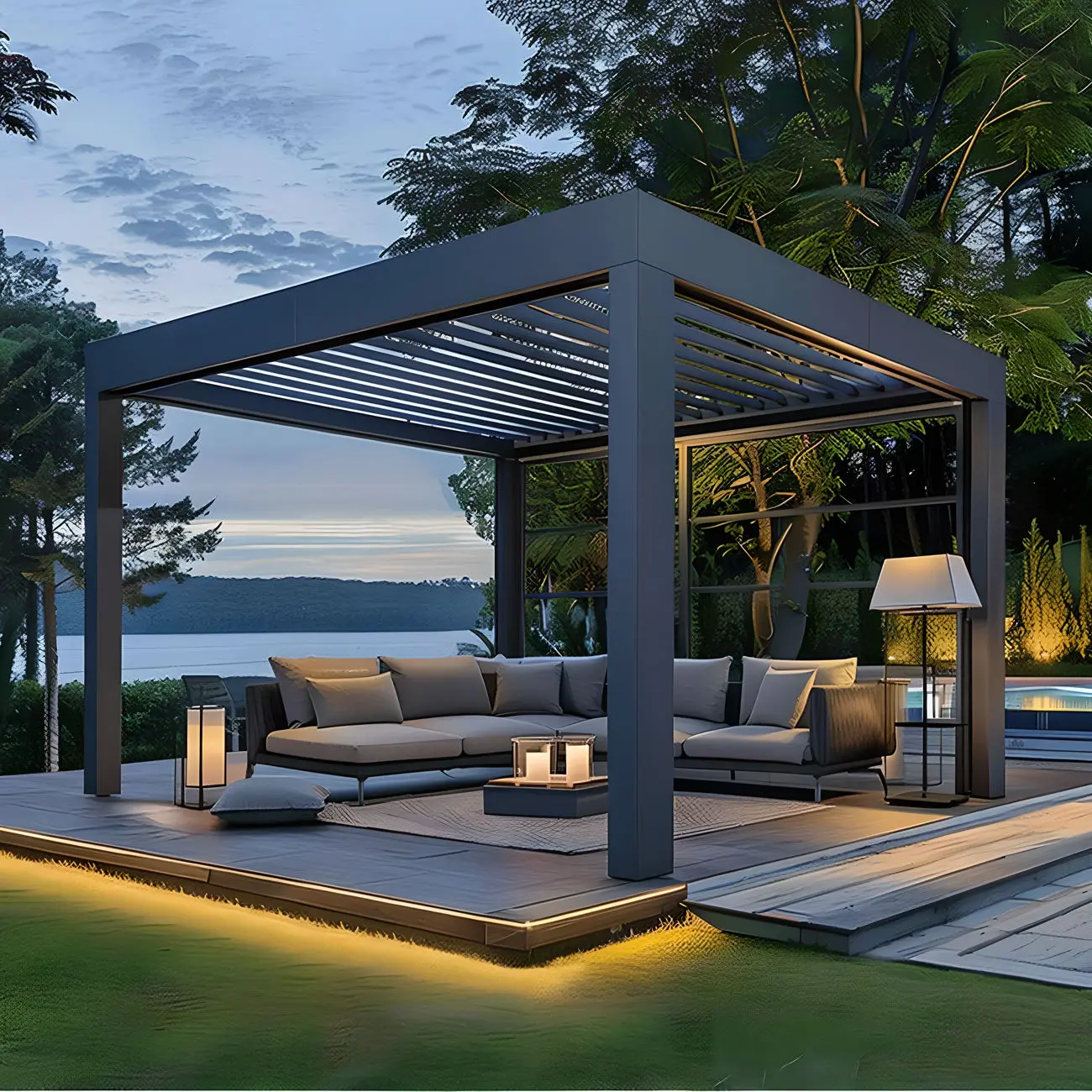 Automatic Pergola Garden Building Sunshade Hard Roof Design Electric Pavilion Outdoor Waterproof Aluminum Pavilion Outdoor Use