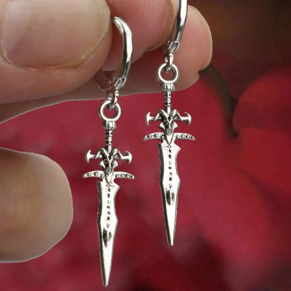 Y2K Punk Sliver Color Sword Pendant Hoop Earrings for Men Women Personality Hip Hop Street Couple Dangle Earrings Jewelry Gifts