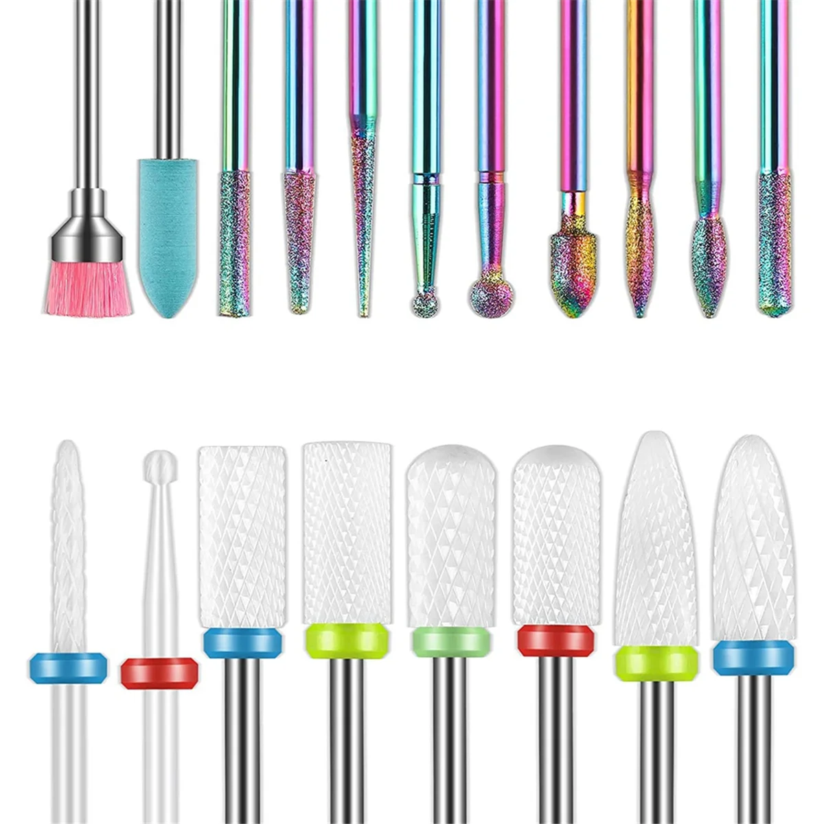 19pcs Nail Drill Bits Sets, 3/32 Inch Diamond Cuticle Electric Nail File and Ceramic Acrylic Gel Nail Bit Kit, Acrylic