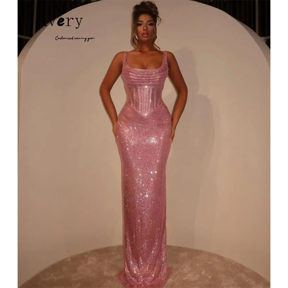

Avery Customized Pink Shiny Spaghetti Straps Fishtail Luxurious Women's Evening Dresses Luxury 2025 Women's Ball Gown Gala Dress