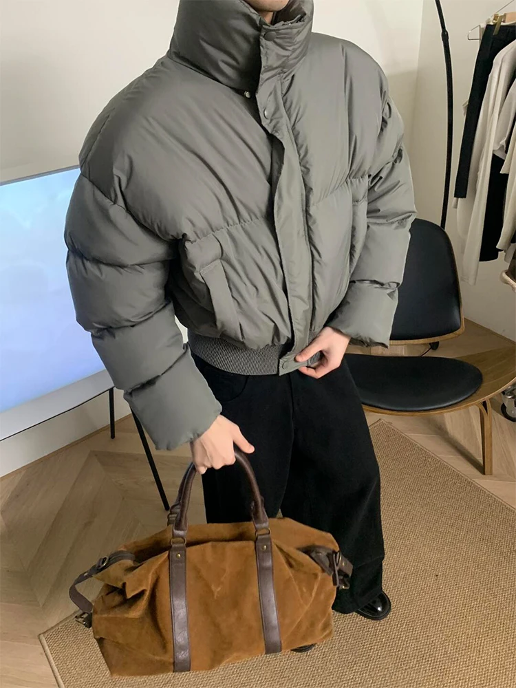 

ey Thiened ort down Cotton Jaet Men's Winter Warmth Fce Lined Cotton Coat Outerwear Cleanfit Stand Collar Bread