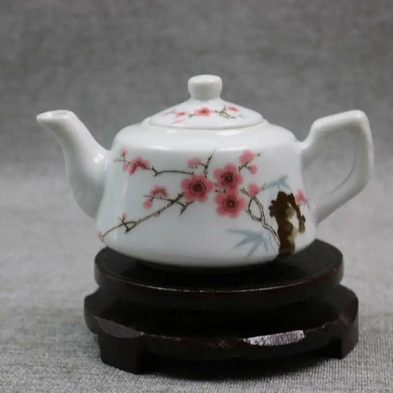 Chinese Famille Rose Porcelain Plum Blossom Design Teapot 3.15 inch