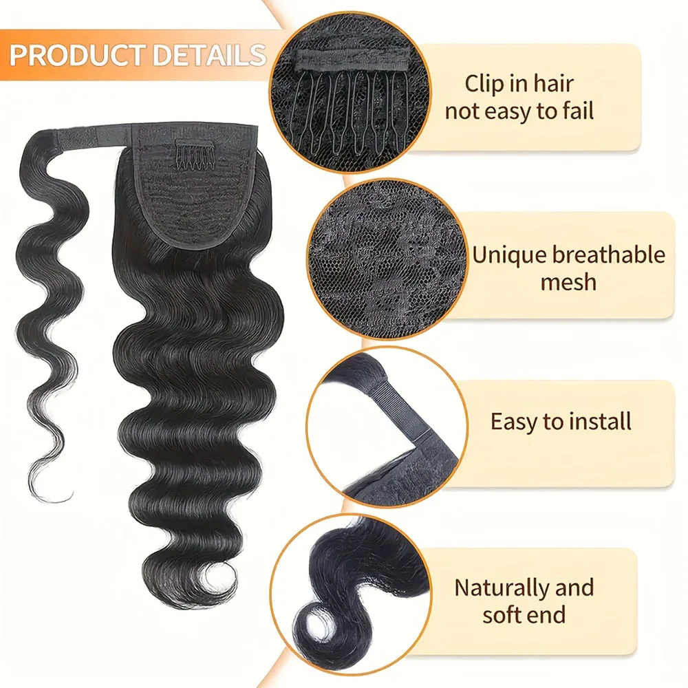 Body Wave Hair Pony Ponytail With Magic Paste 100% Brazilian Human Hair Ponytail Extensions Natural Hair For Daily Cosplay