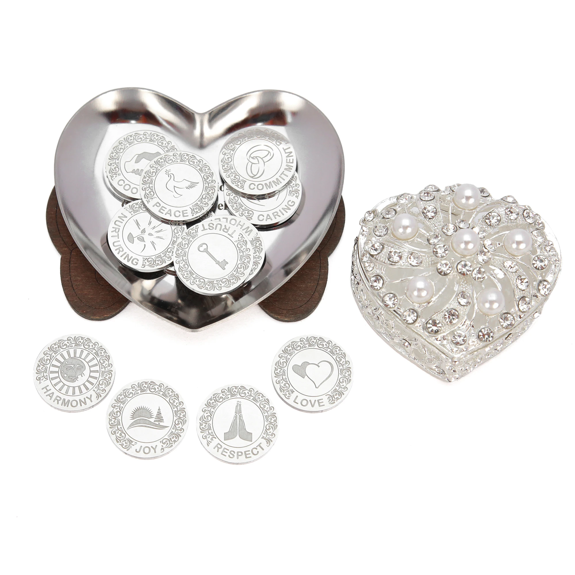 ensemble-personnalise-de-pieces-d'arras-de-mariage-anglaises-avec-perles-boite-en-forme-de-cœur-motif-moulin-a-vent-boite-en-cuir-pu-et-plaque-en-forme-de-cœur