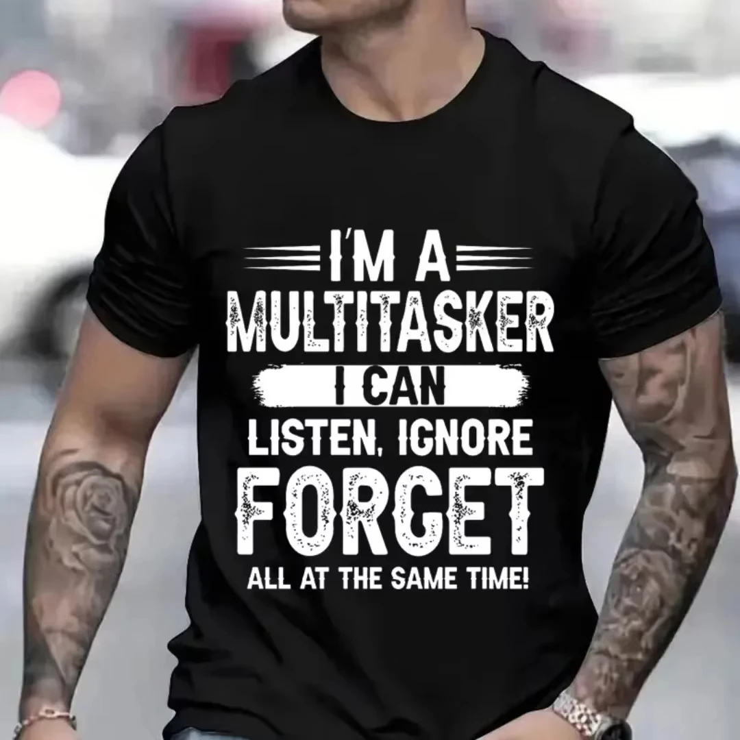 2026 New Funny I'M A MULTITASKER Print T-shirt Men and Women Humor Vintage Novelty T-shirts Men's Tee