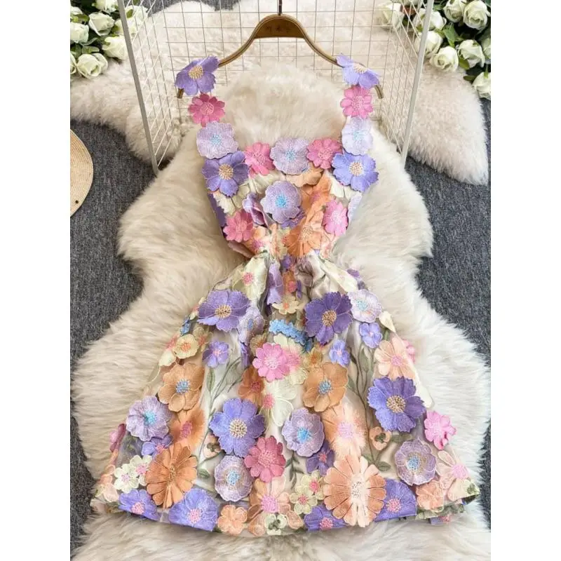 Vestidos de luxo femininos 2025 estilo francês tridimensional flor bordado perspectiva elegante e bonito vestidos femininos