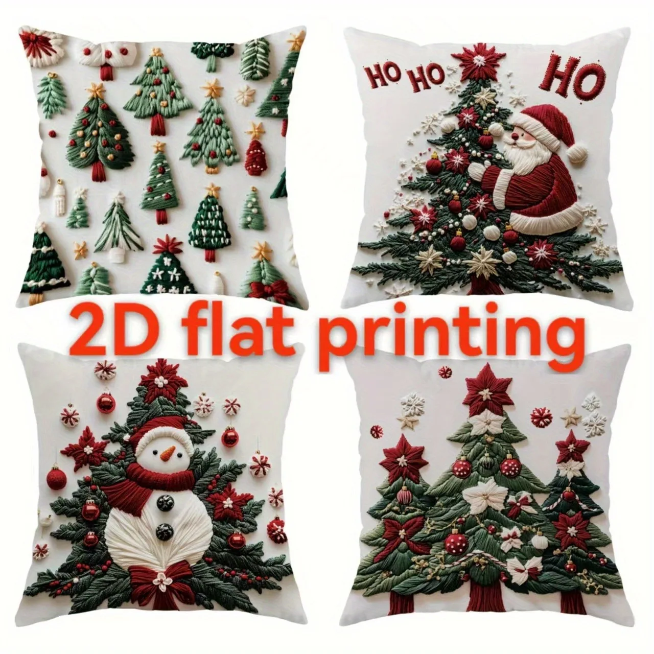Fundas de almohada festivas bordadas navideñas: Papá Noel, muñeco de nieve y árboles para alegría navideña. Decoración del