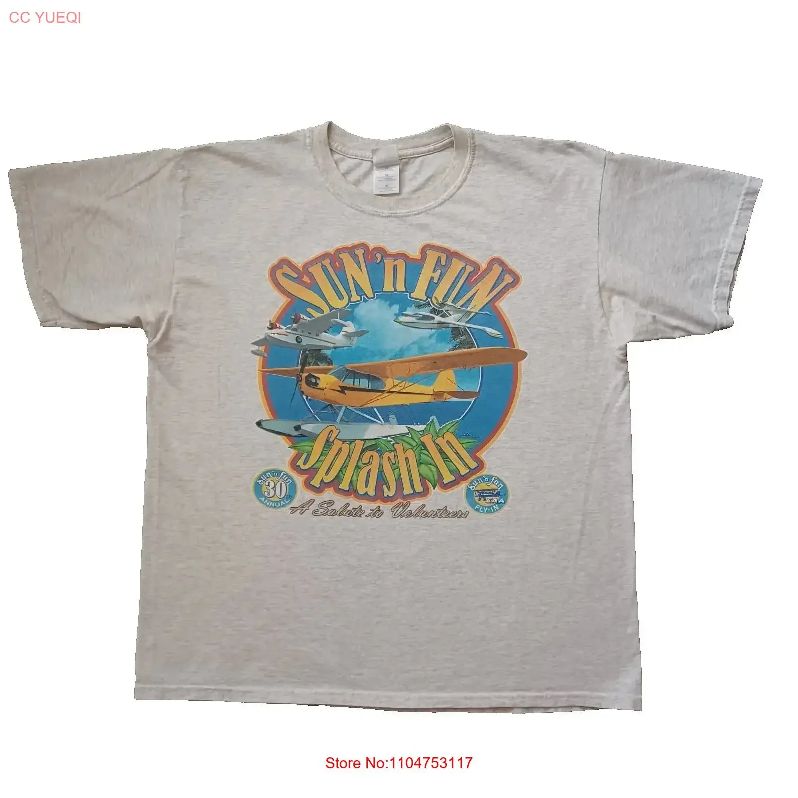 Camiseta EAA Sun N Fun Splash para hombre, talla XL, gris, 30.º Saludo anual a los voluntarios, gráfico vintage lavado, unisex, elegante, ligeramente desgastado