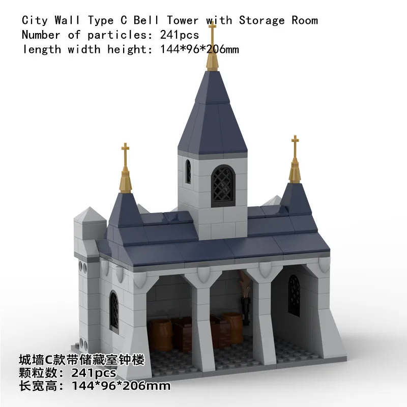 Medieval Castle Monastery Model Streetview In Blocks Knight Figures City Wall Tower Gate Weapon Building Blocks Moc Kids Toys