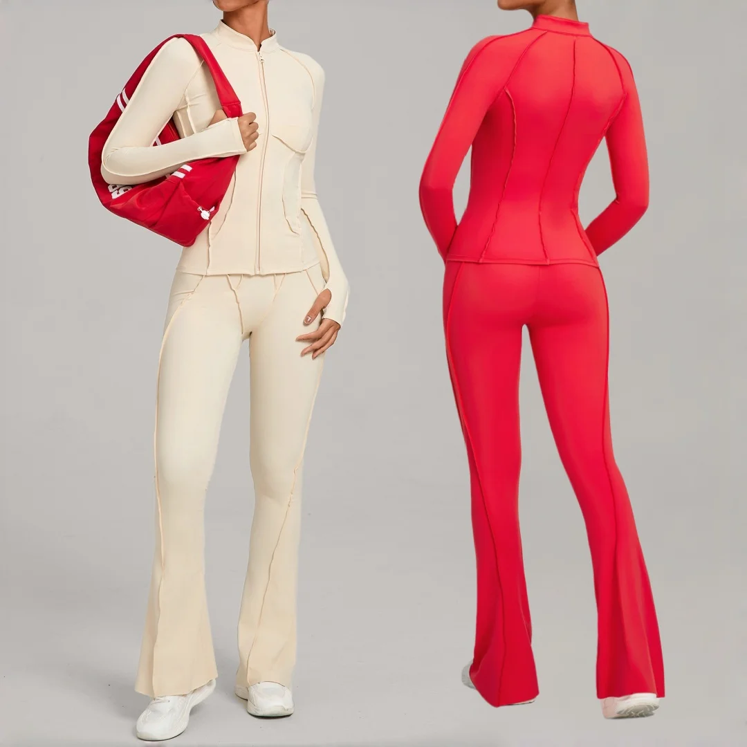 

Autumn Winter Yoga Set Fitness High Waist Brushed Zipper Long Sleeve Jacket Pants Outfit Running Workout Clothes Gym Yoga Suit