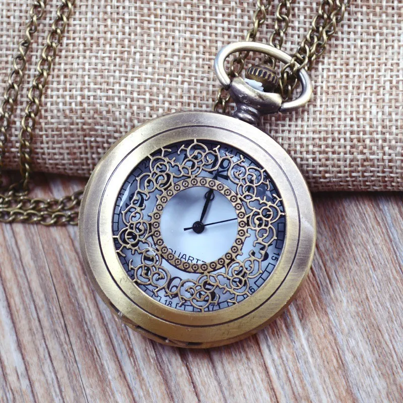 Folding retro pocket watch openwork carved Shi Ying pocket watch chain men and women leisure