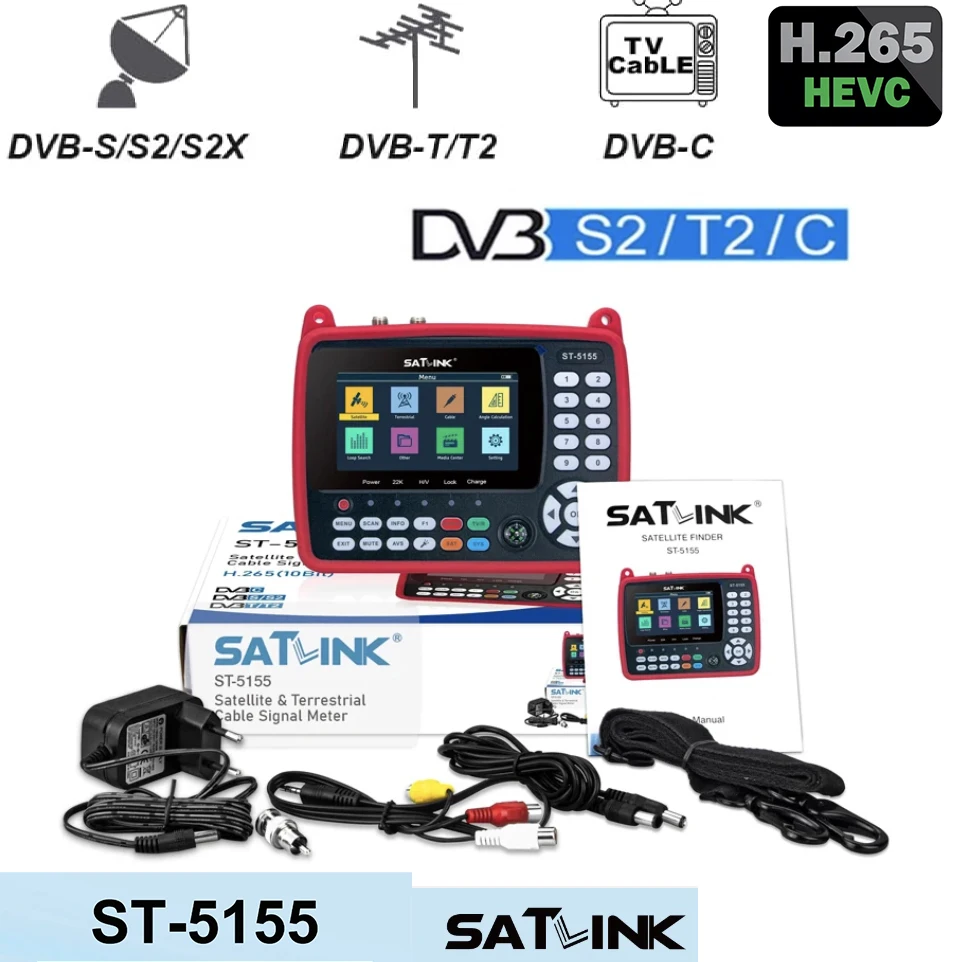 Satlink ST-5155 DVB-S2+DVB-C+DVB-T2 Combo MPEG4 H.265 Satellite finder H.265 HEVC Qsk 8sk 16APSK 4.3''VS findersat vf-6800p