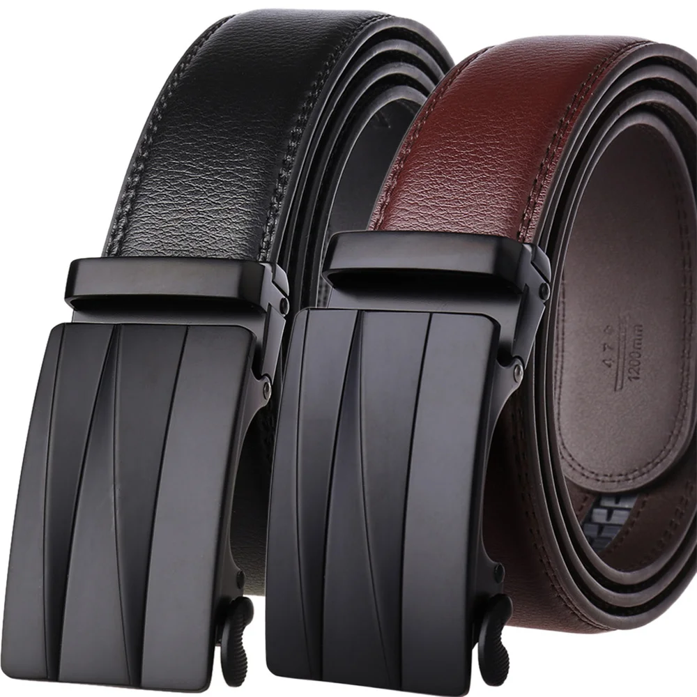 

Fashion Genuine Leather Belt Automatic Buckle Belt Ratchet Strap Jeans Belt Vintage Waist Belt Men's Cowhide Belt