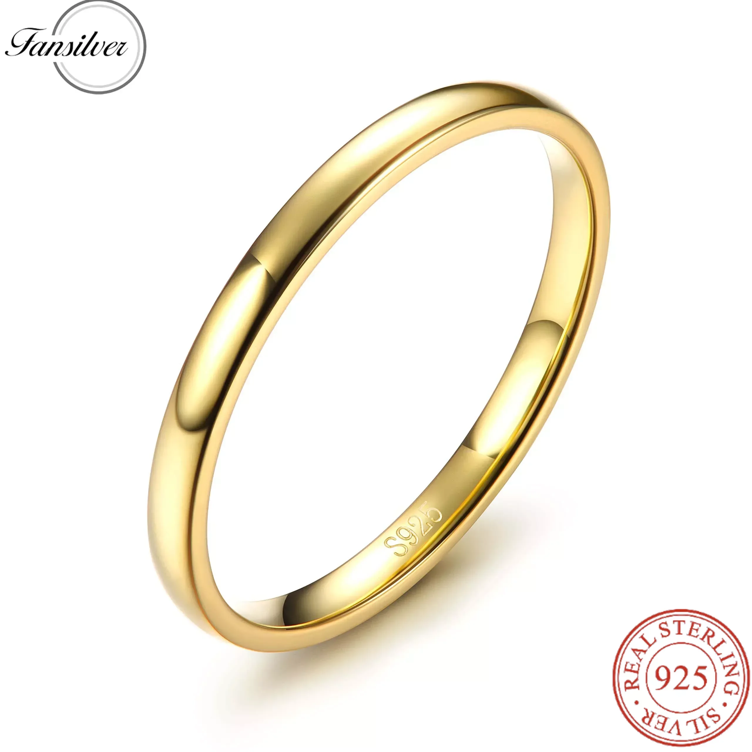 Fansilver 925 Sterling Silver Rings for Women Men 18k Gold Plated Stackable Band Rings High Polish Wedding Gold Band Wholesale