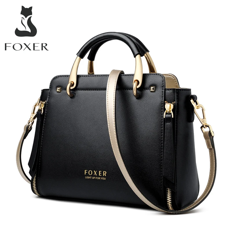 FOXER, bolso de hombro tipo bandolera para mujer, bolso con asa superior de cuero dividido, bolso de gran capacidad, bolso de mensajero elegante, bolso de mano Simple y elegante