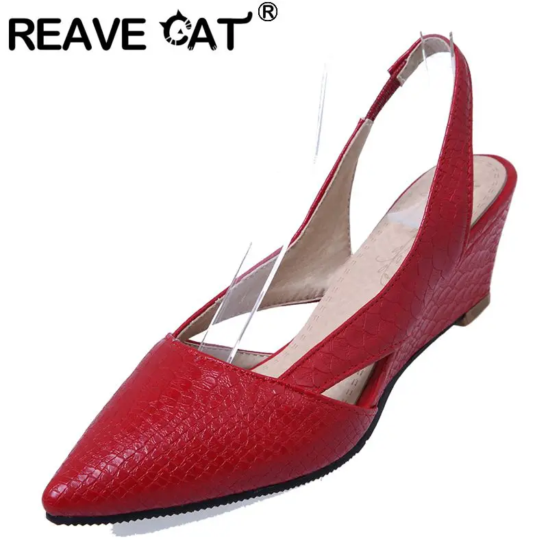 

REAVE CAT Summer Women Sandals Pointed Toe Wedges Strap 43 44 45 Slip On Fashion Dating Female Shoes