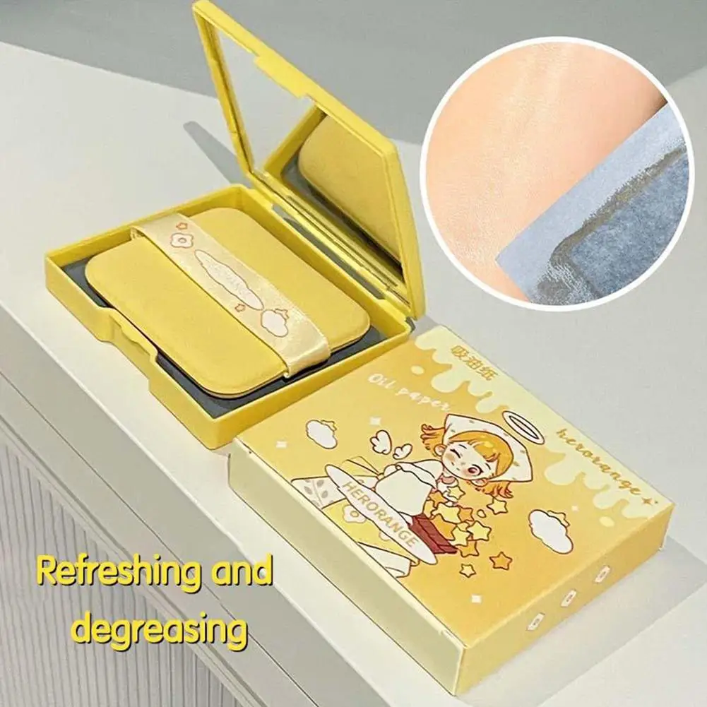 

100Pcs/box Face Oil Blotting Paper Portable Makeup Puff Matting Wipes Oil Control Oil-absorbing Face Cleaning Tools with Mirror