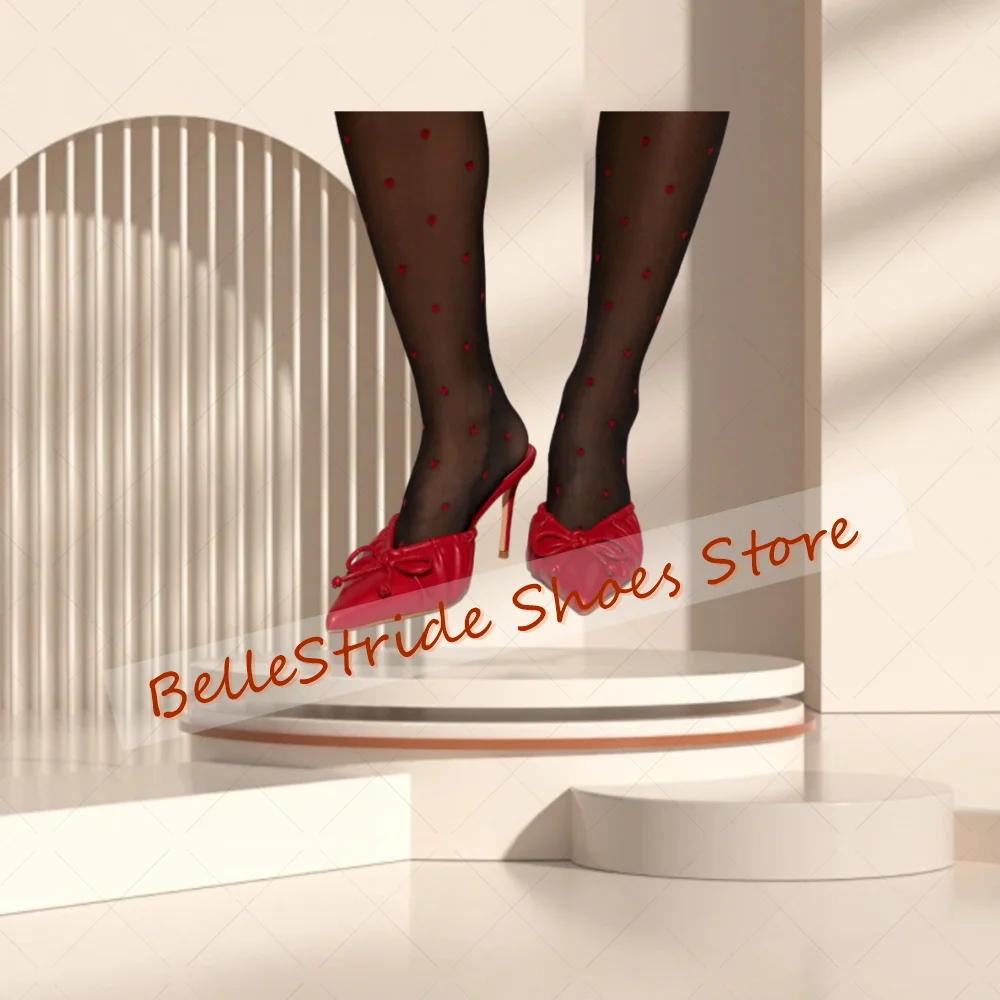 Pantofole a punta pieghettate rosse Pantofole in pelle opaca Moda donna Scarpe Tacchi alti sottili Banchetto per feste Incontri 2025 Zapatos Para Mujere