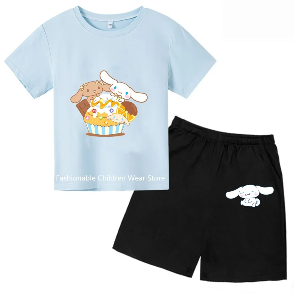 

Cinnamoroll 2024 Fresh Print Short Sleeve Set Children'S T-Shirt Stylish Clothing For Boys Girls Summer Leisure Outdoors