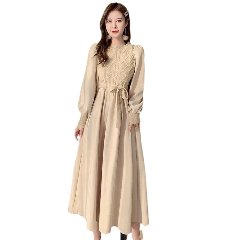 여성 패션 니트웨어 여성 의류 봄 가을 긴팔 A라인 풀오버 드레스 여성 니트 스웨터