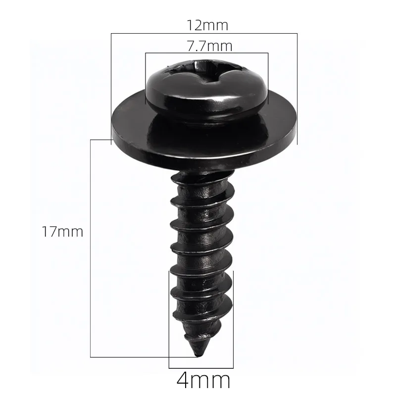 M4 4mm Black Self-tapping Screws Pan Head Cross Bolts with Gasket for Car Motorcycle Bumper Fender Fixed Fastener