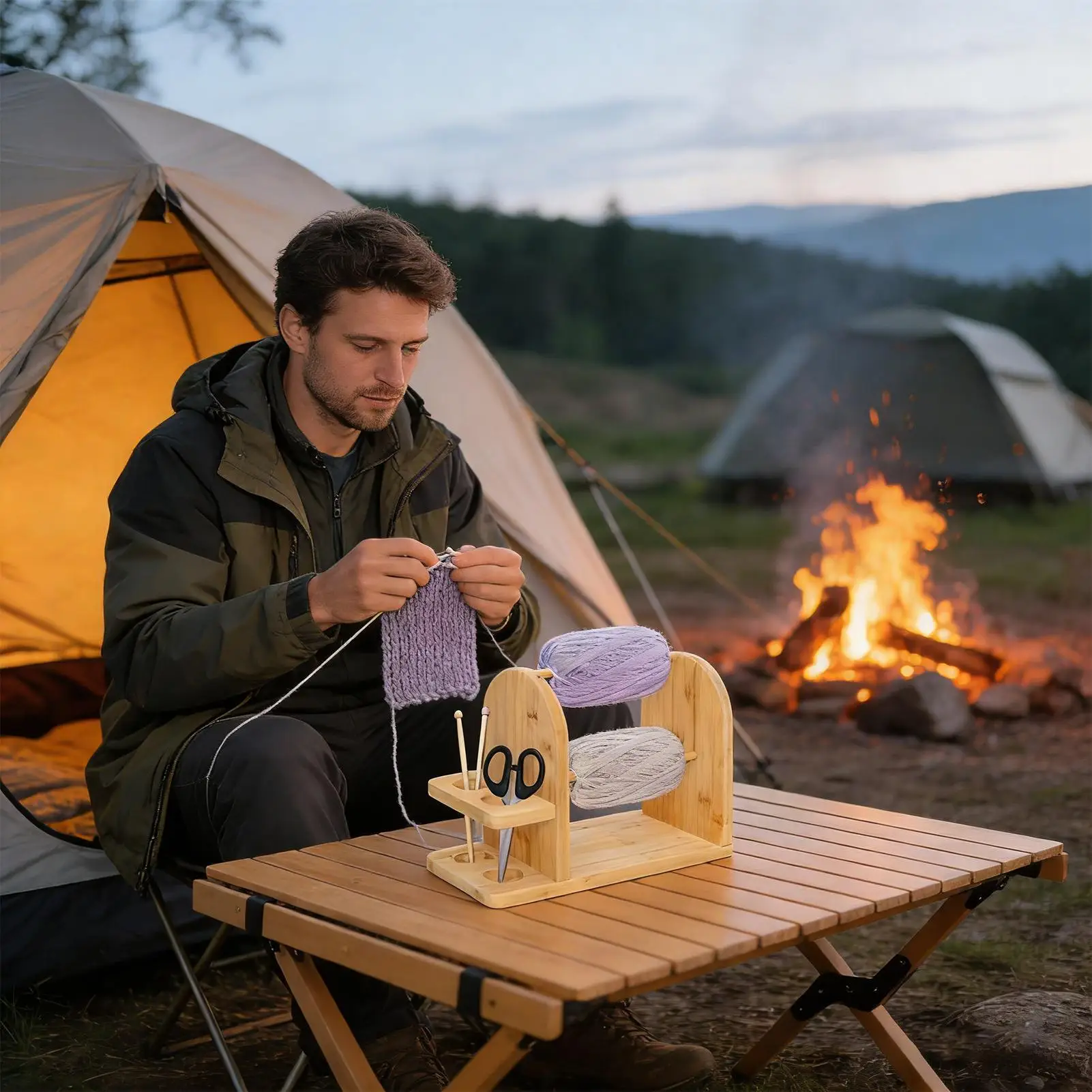 

Двойная вращающаяся полка для хранения шариков пряжи, деревянная стойка для пряжи с прорезями, держатель пряжи, вращающийся инструмент для плетения крючком