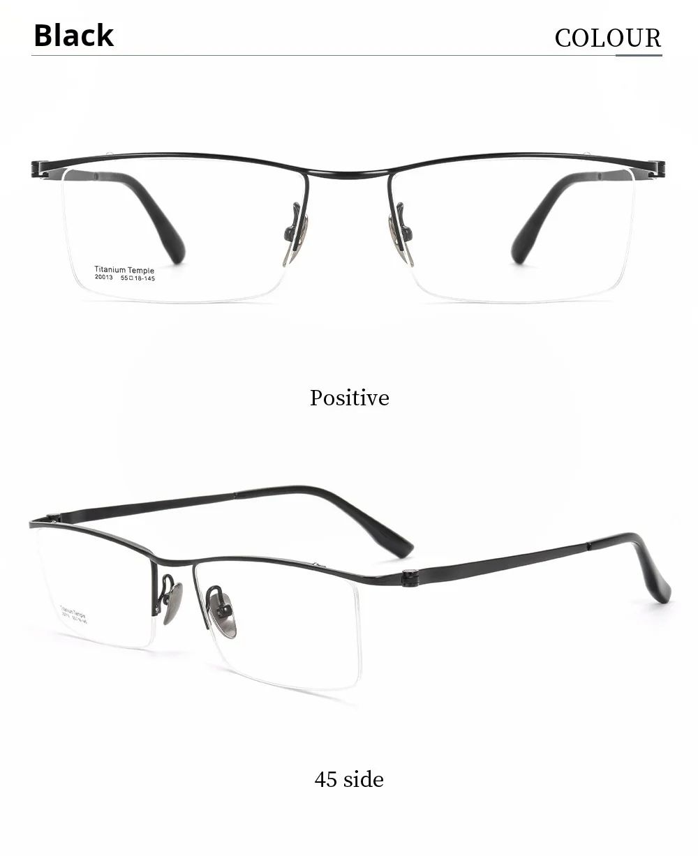YIMARUILI Business-Halbrahmenbrille für Herren, ultraleicht, hochwertiges reines Titan, große Größe, einfacher quadratischer Brillenrahmen 20013 – Detail 10