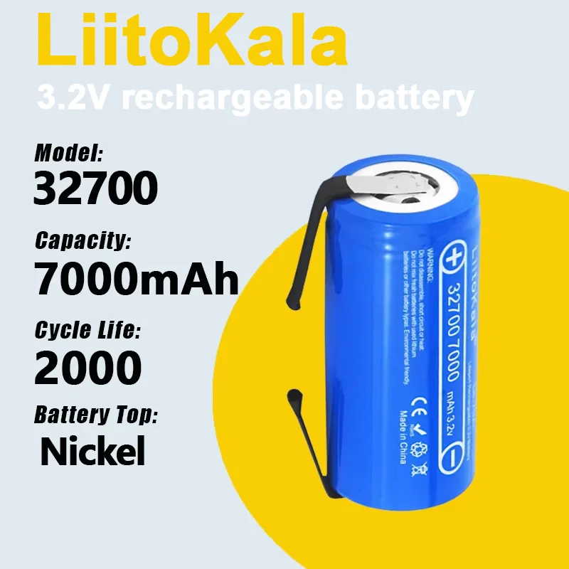 1-12PCS LiitoKala Lii-70A Batteria ad alta potenza 3.2V 32700 7000mAh LiFePO4 + fogli di nichel (scarica corrente massima: 6C)